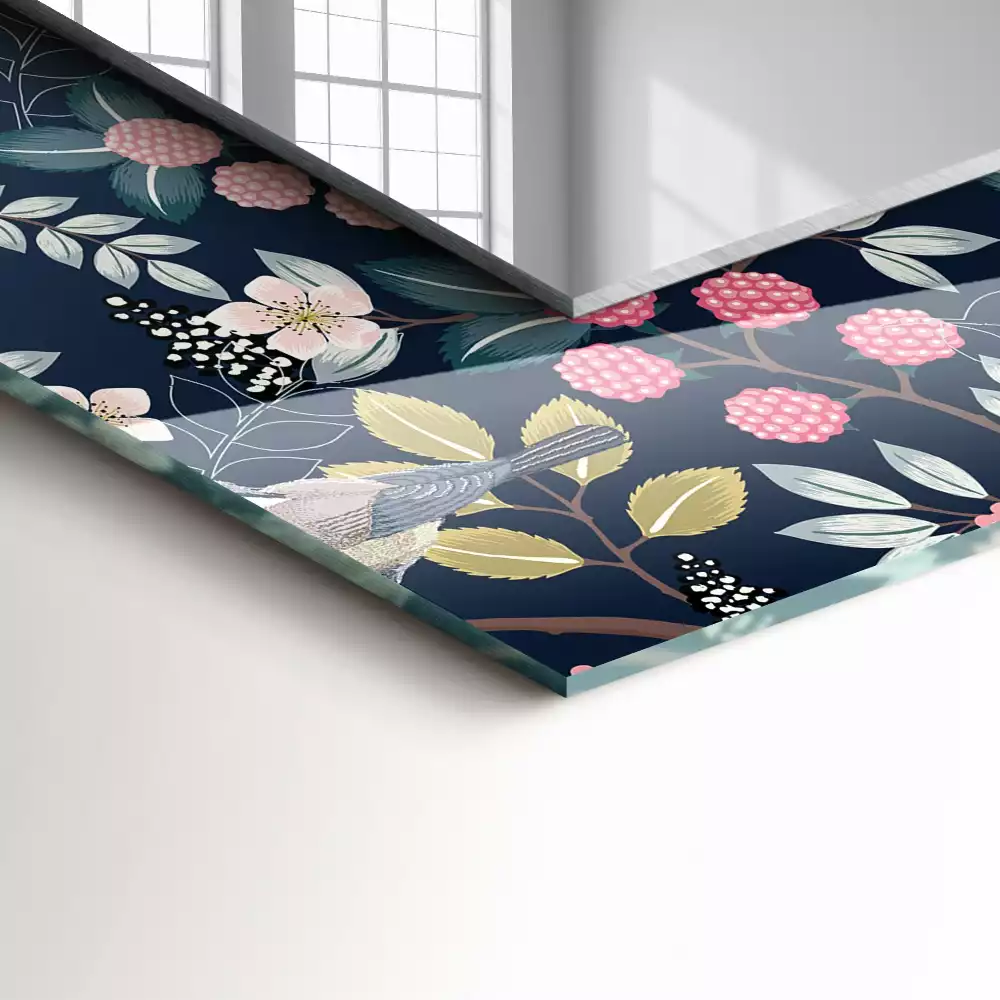 Rechthoekige spiegel met bedrukte lijst Bloemen bladeren vogels