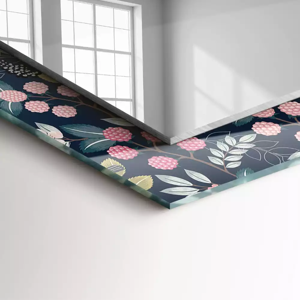 Rechthoekige spiegel met bedrukte lijst Bloemen bladeren vogels