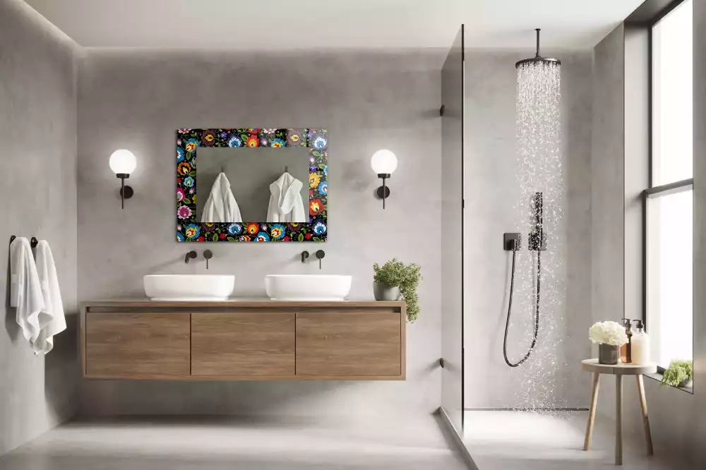 Rechthoekige spiegel lijst met print Kleurrijke volkspatronen