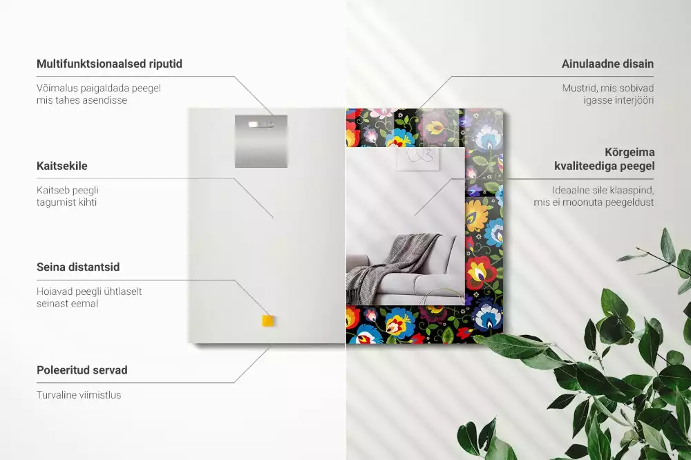 Rechthoekige spiegel lijst met print Kleurrijke volkspatronen