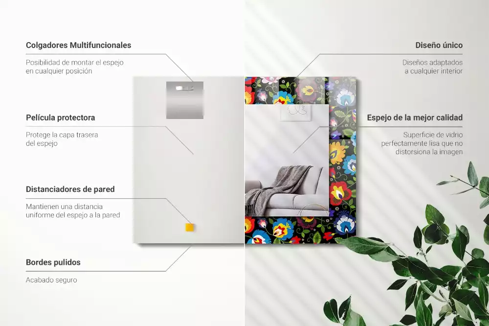 Rechthoekige spiegel lijst met print Kleurrijke volkspatronen