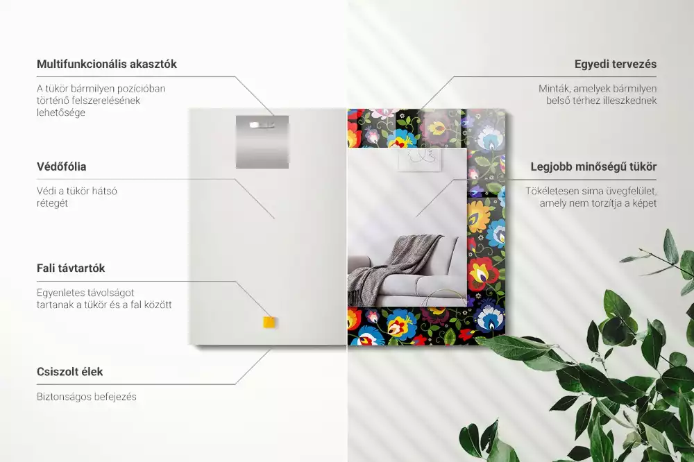 Rechthoekige spiegel lijst met print Kleurrijke volkspatronen