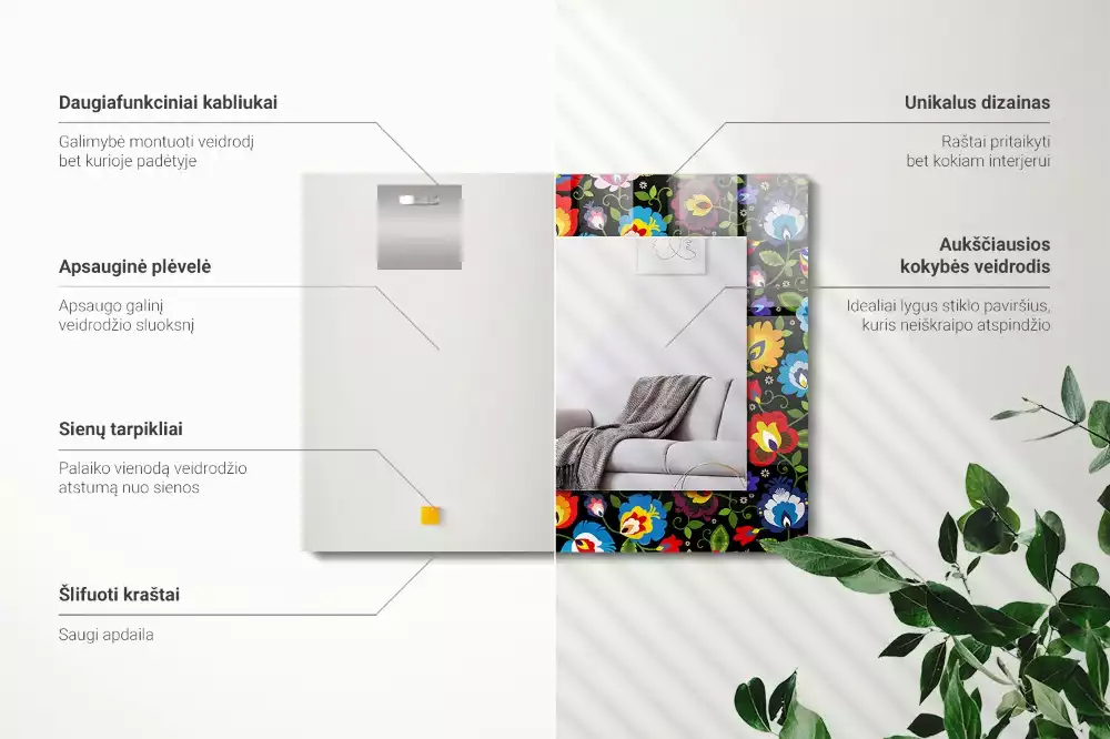 Rechthoekige spiegel lijst met print Kleurrijke volkspatronen