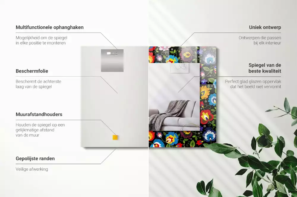 Rechthoekige spiegel lijst met print Kleurrijke volkspatronen