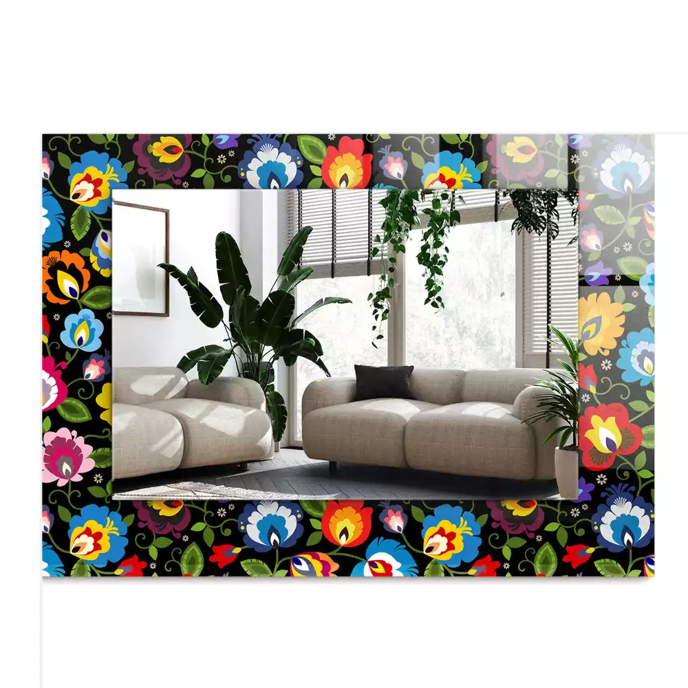 Rechthoekige spiegel lijst met print Kleurrijke volkspatronen