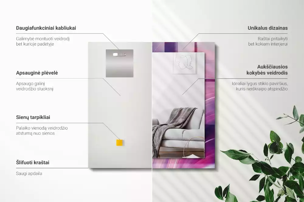 Bedrukte rechthoekige spiegel Abstracte kleurrijke golven