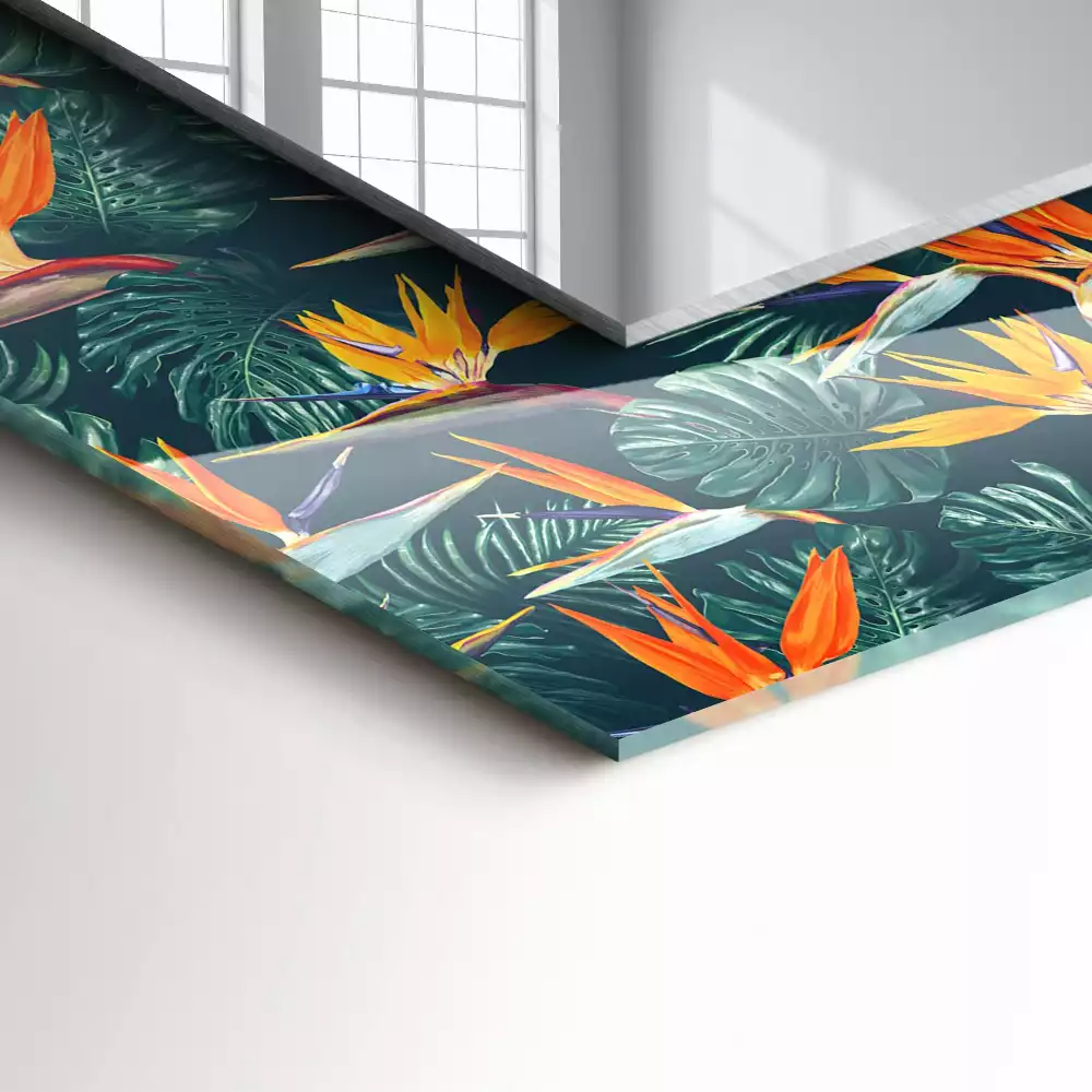 Rechthoekige spiegel met bedrukte lijst Bloemen en bladeren