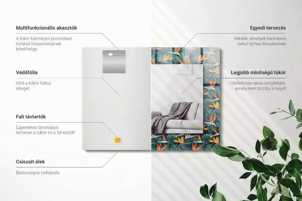 Rechthoekige spiegel met bedrukte lijst Bloemen en bladeren