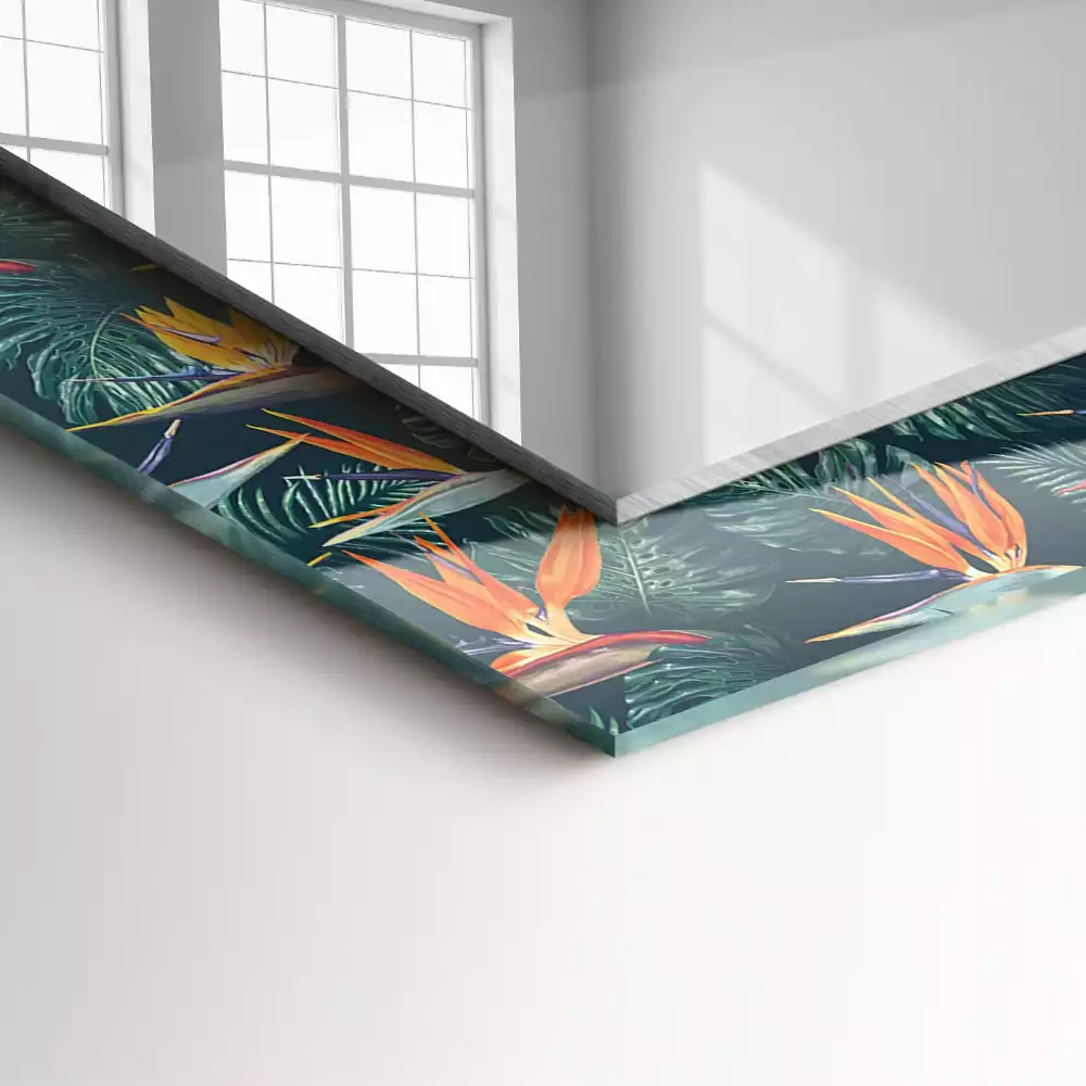 Rechthoekige spiegel met bedrukte lijst Bloemen en bladeren