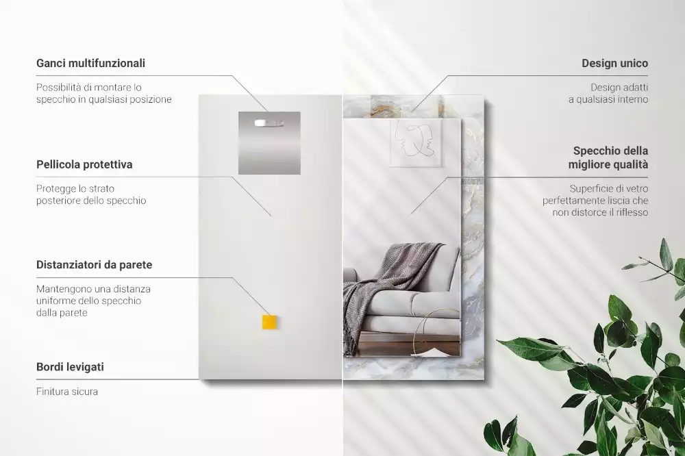 Rechthoekige spiegel lijst met print Marmerpatroon textuur