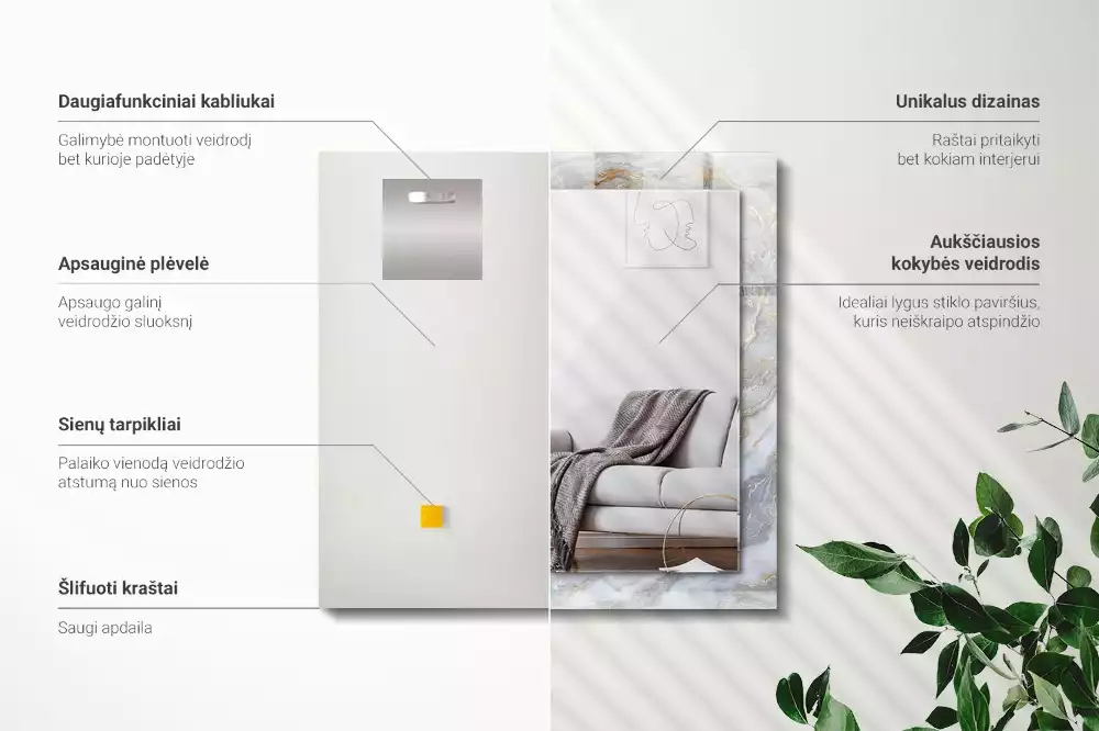 Rechthoekige spiegel lijst met print Marmerpatroon textuur