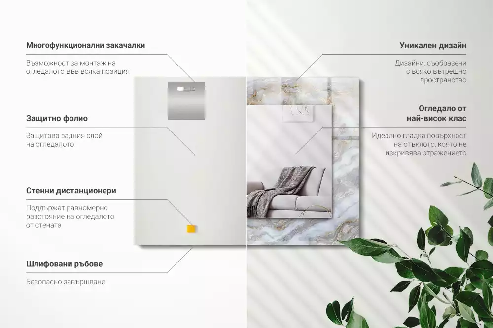 Rechthoekige spiegel lijst met print Marmerpatroon textuur