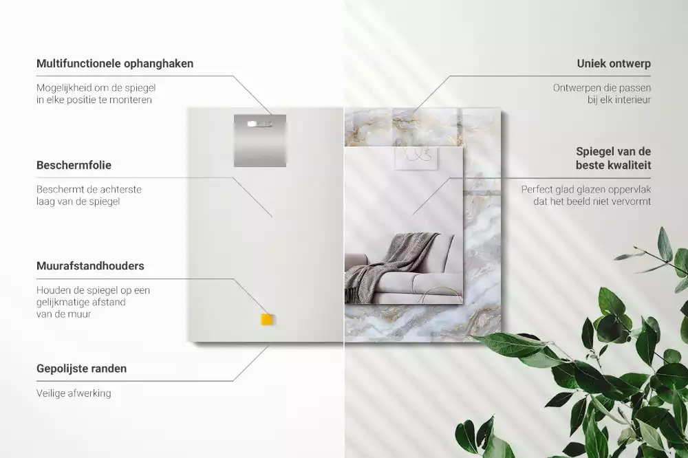 Rechthoekige spiegel lijst met print Marmerpatroon textuur