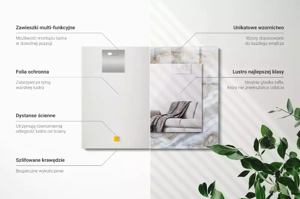 Rechthoekige spiegel lijst met print Marmerpatroon textuur