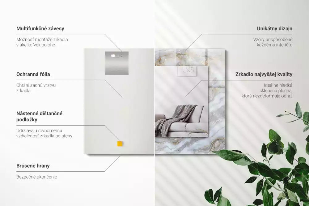 Rechthoekige spiegel lijst met print Marmerpatroon textuur