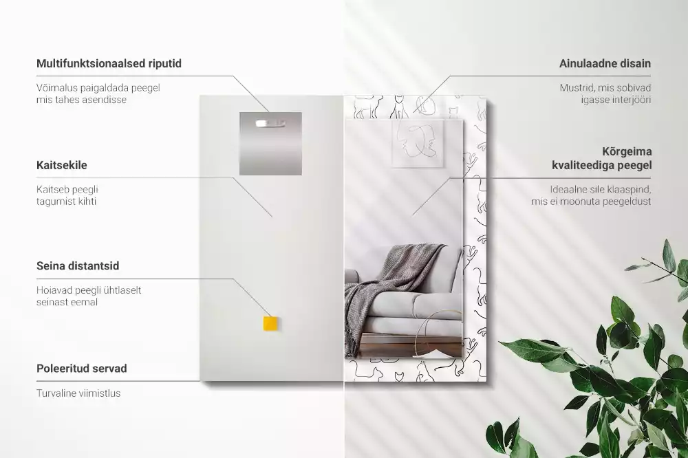 Rechthoekige spiegel met bedrukte lijst Katten contouren