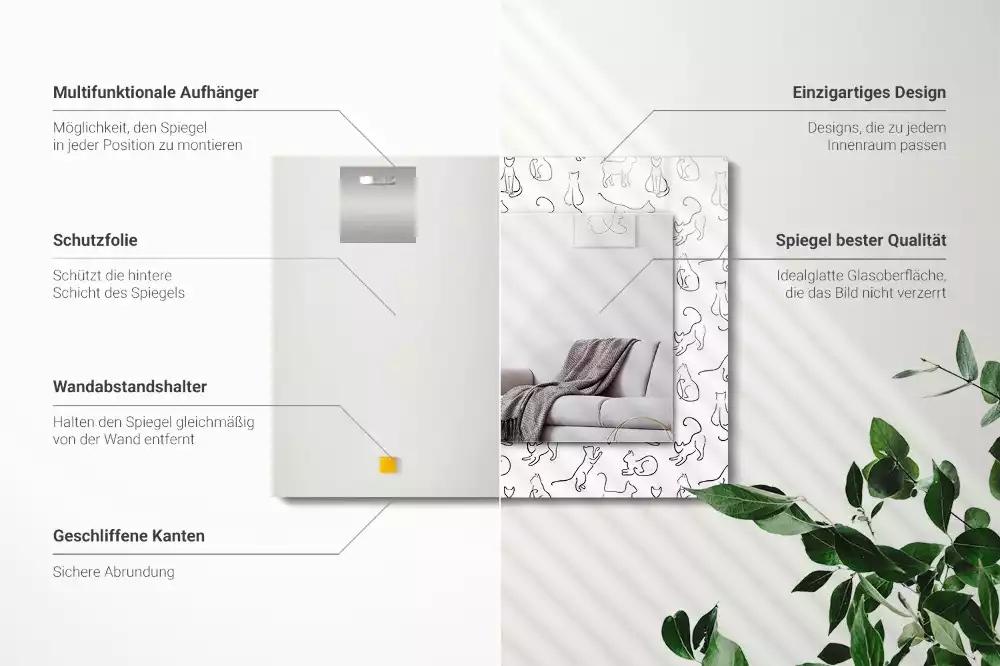 Rechthoekige spiegel met bedrukte lijst Katten contouren