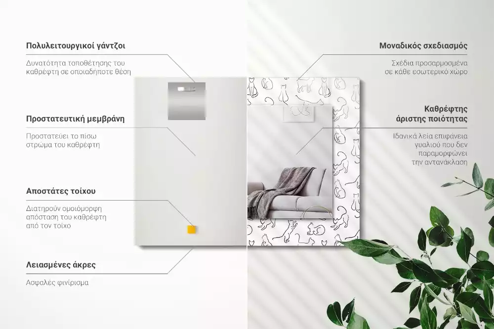 Rechthoekige spiegel met bedrukte lijst Katten contouren