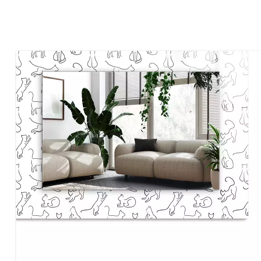 Rechthoekige spiegel met bedrukte lijst Katten contouren