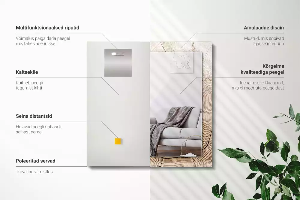 Rechthoekige spiegel met decoratie Dwarsdoorsnede van een boomstam