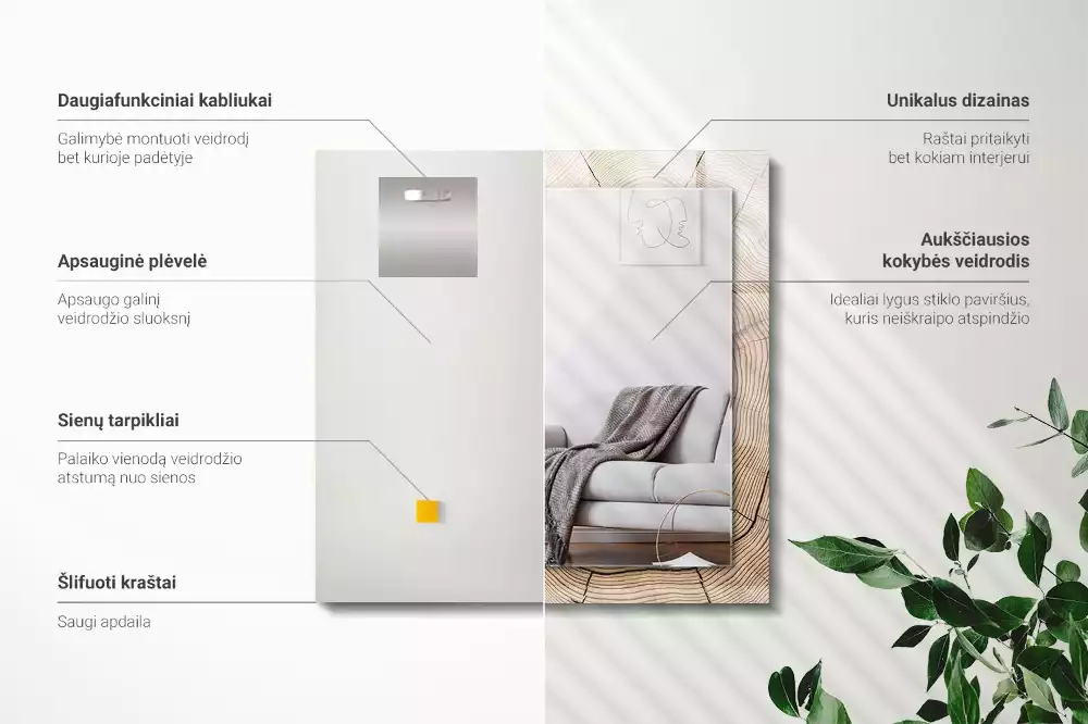 Rechthoekige spiegel met decoratie Dwarsdoorsnede van een boomstam