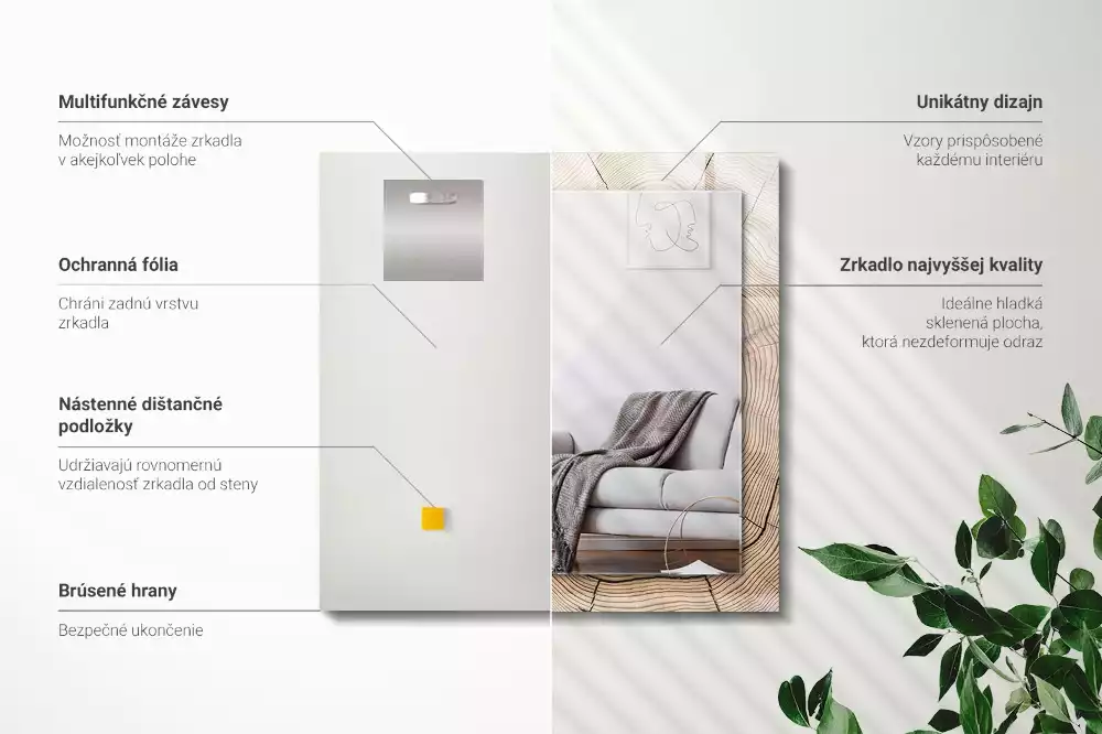 Rechthoekige spiegel met decoratie Dwarsdoorsnede van een boomstam