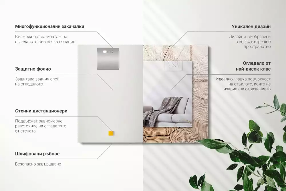 Rechthoekige spiegel met decoratie Dwarsdoorsnede van een boomstam