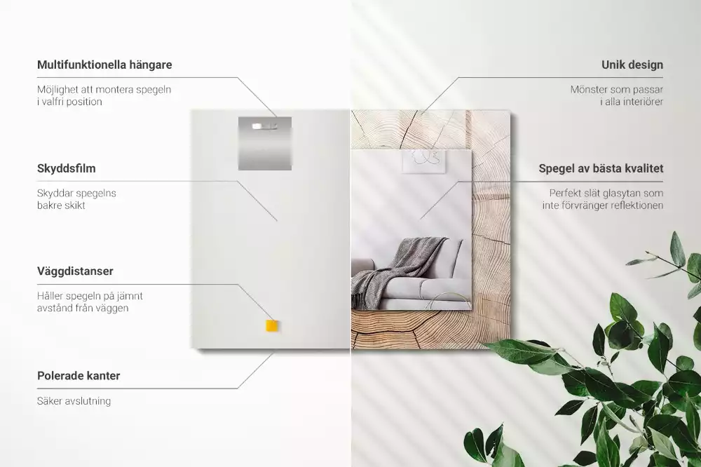 Rechthoekige spiegel met decoratie Dwarsdoorsnede van een boomstam