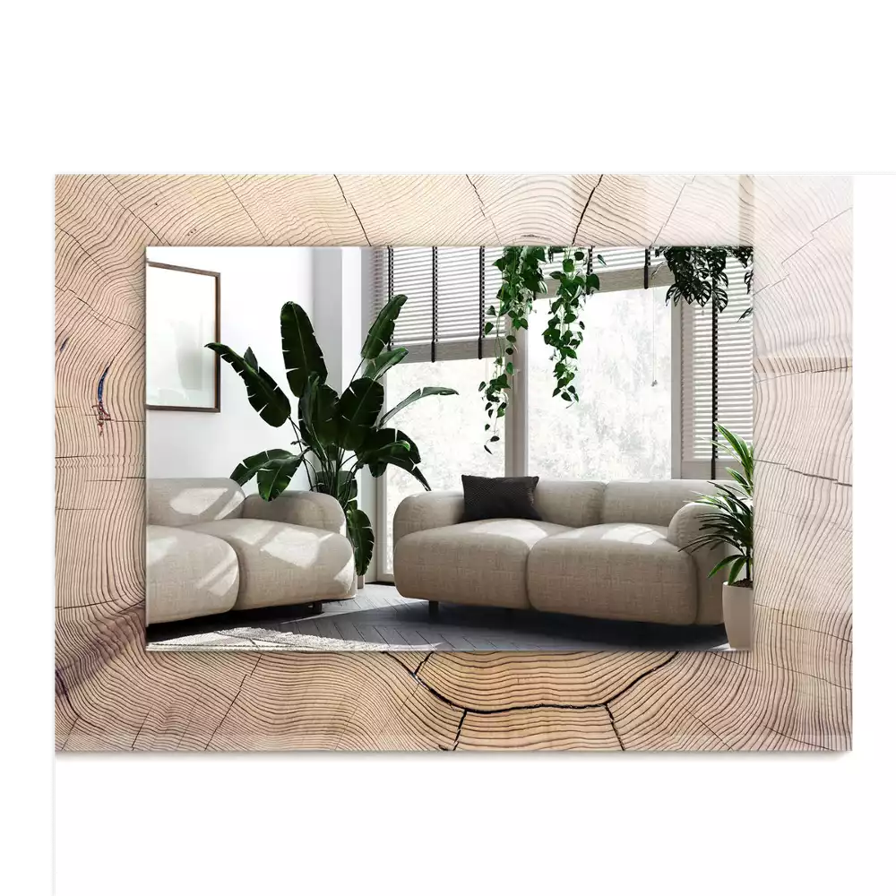 Rechthoekige spiegel met decoratie Dwarsdoorsnede van een boomstam