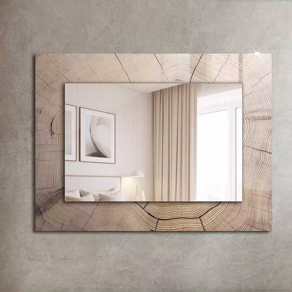Rechthoekige spiegel met decoratie Dwarsdoorsnede van een boomstam