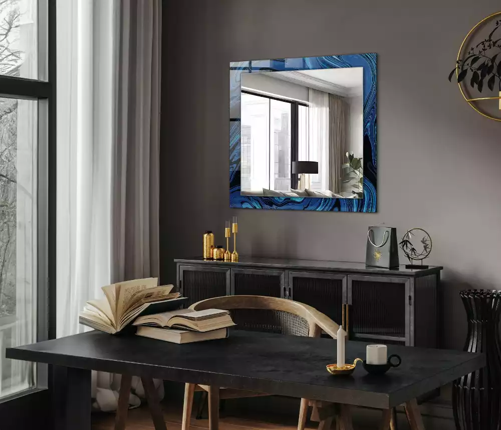 Rechthoekige spiegel lijst met print Abstract blauw patroon