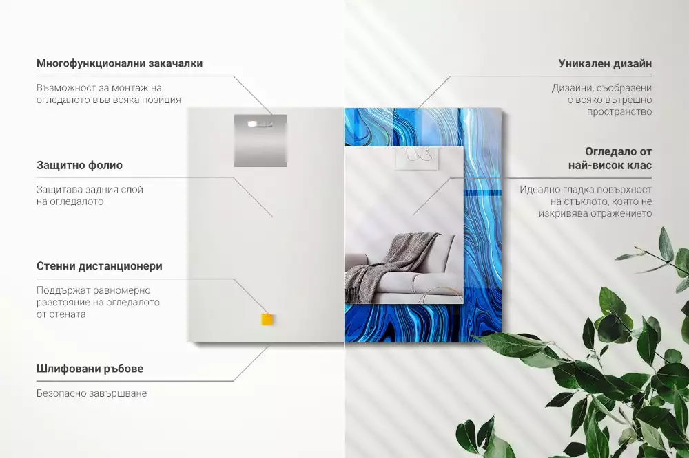 Rechthoekige spiegel lijst met print Abstract blauw patroon