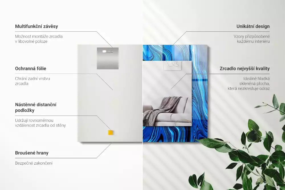 Rechthoekige spiegel lijst met print Abstract blauw patroon