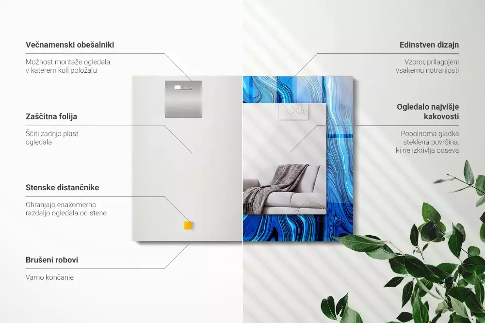 Rechthoekige spiegel lijst met print Abstract blauw patroon