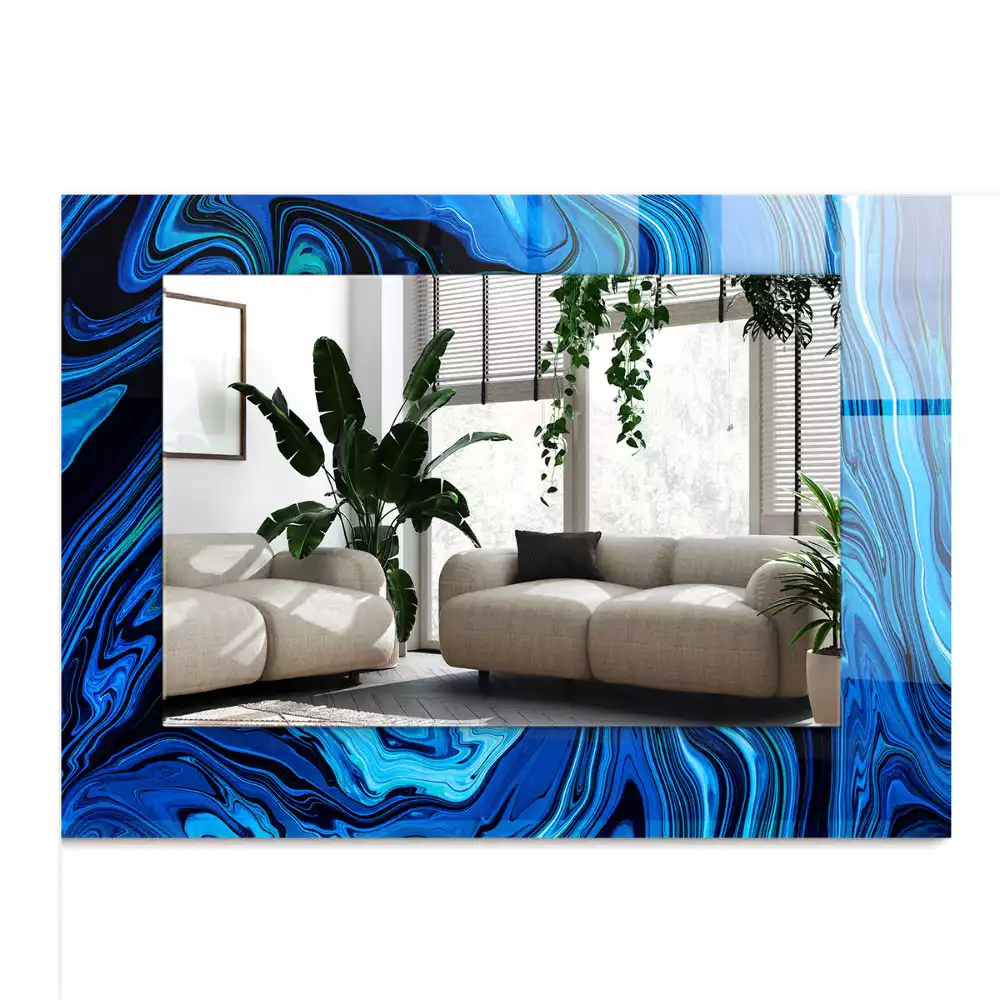 Rechthoekige spiegel lijst met print Abstract blauw patroon