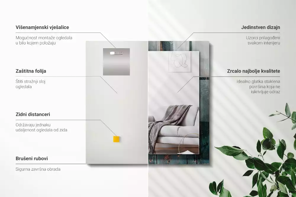 Bedrukte rechthoekige spiegel Houten groene planken