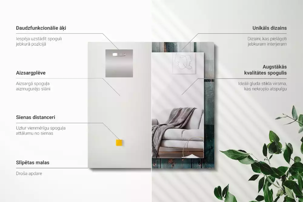 Bedrukte rechthoekige spiegel Houten groene planken