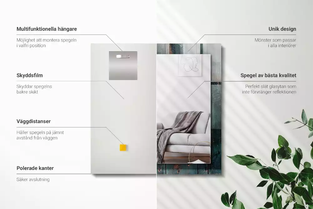 Bedrukte rechthoekige spiegel Houten groene planken