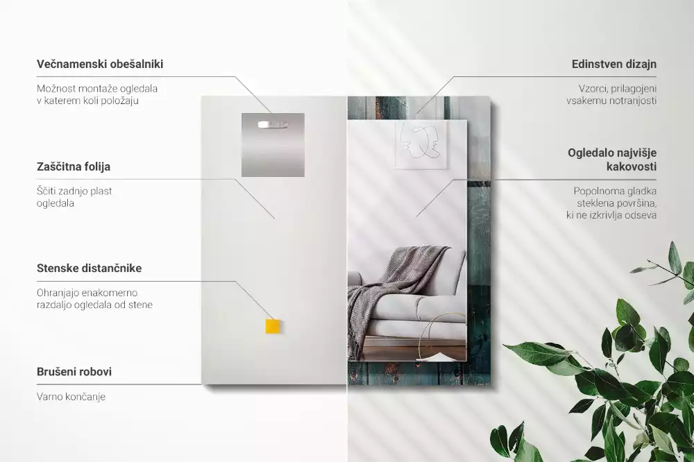 Bedrukte rechthoekige spiegel Houten groene planken