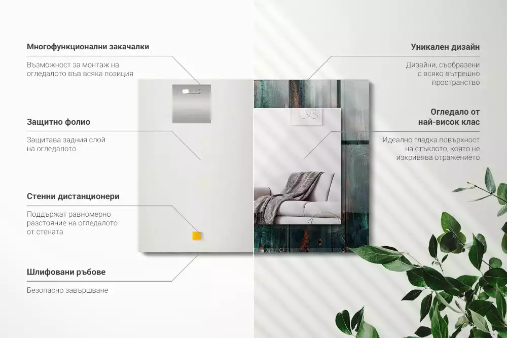 Bedrukte rechthoekige spiegel Houten groene planken