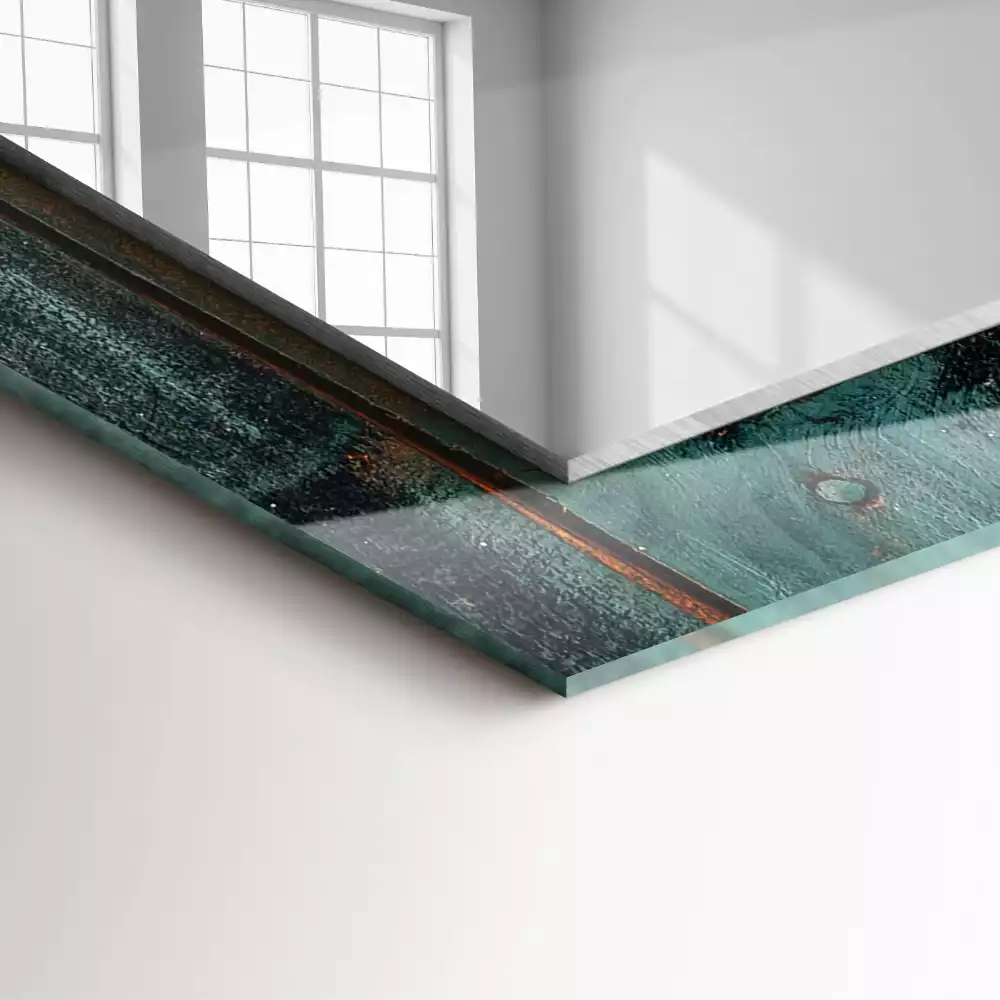 Bedrukte rechthoekige spiegel Houten groene planken