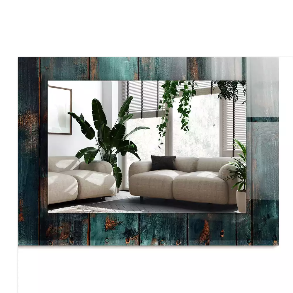 Bedrukte rechthoekige spiegel Houten groene planken