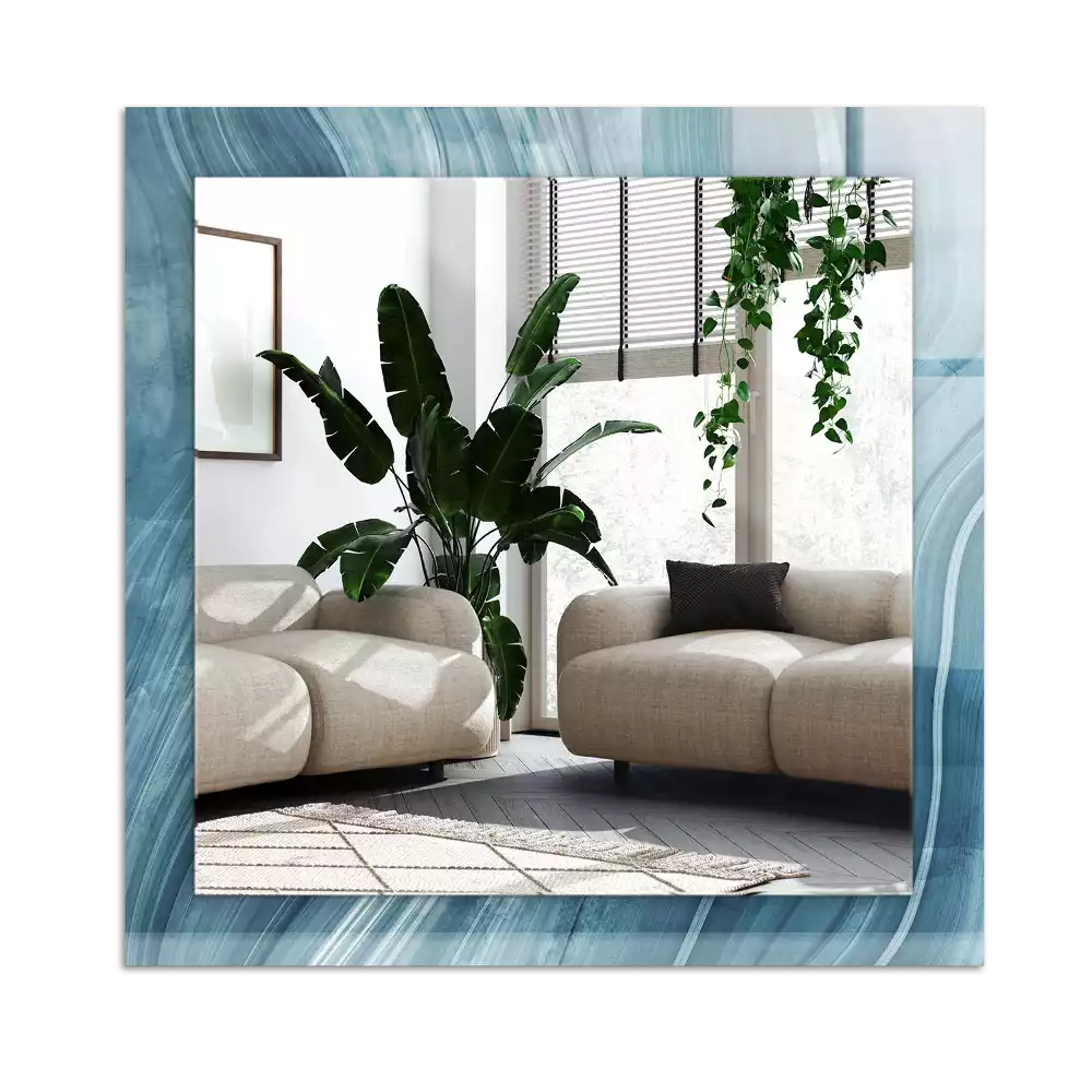 Rechthoekige spiegel met decoratie Abstracte blauwe lijnen