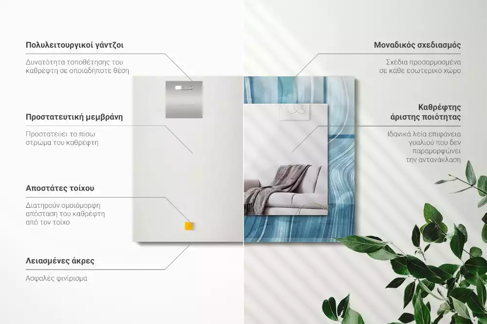 Rechthoekige spiegel met decoratie Abstracte blauwe lijnen