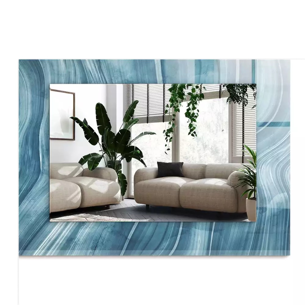 Rechthoekige spiegel met decoratie Abstracte blauwe lijnen