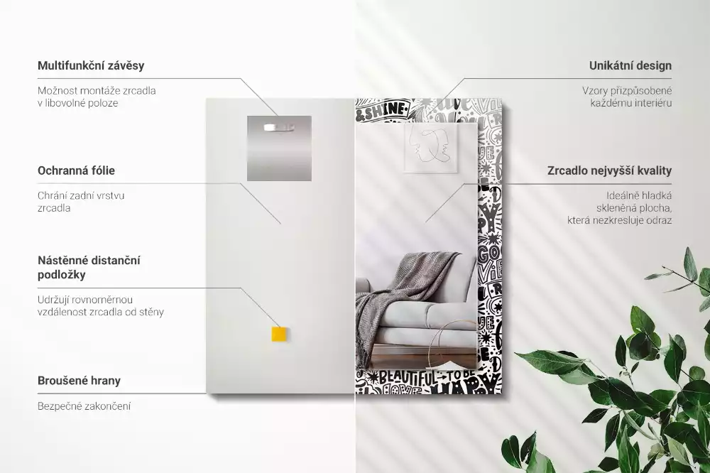 Rechthoekige spiegel met decoratie Motiverende handlettering