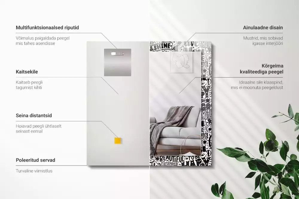 Rechthoekige spiegel met decoratie Motiverende handlettering