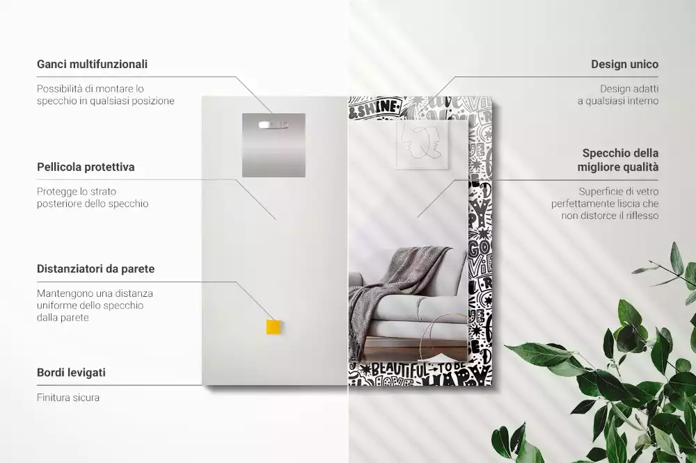 Rechthoekige spiegel met decoratie Motiverende handlettering