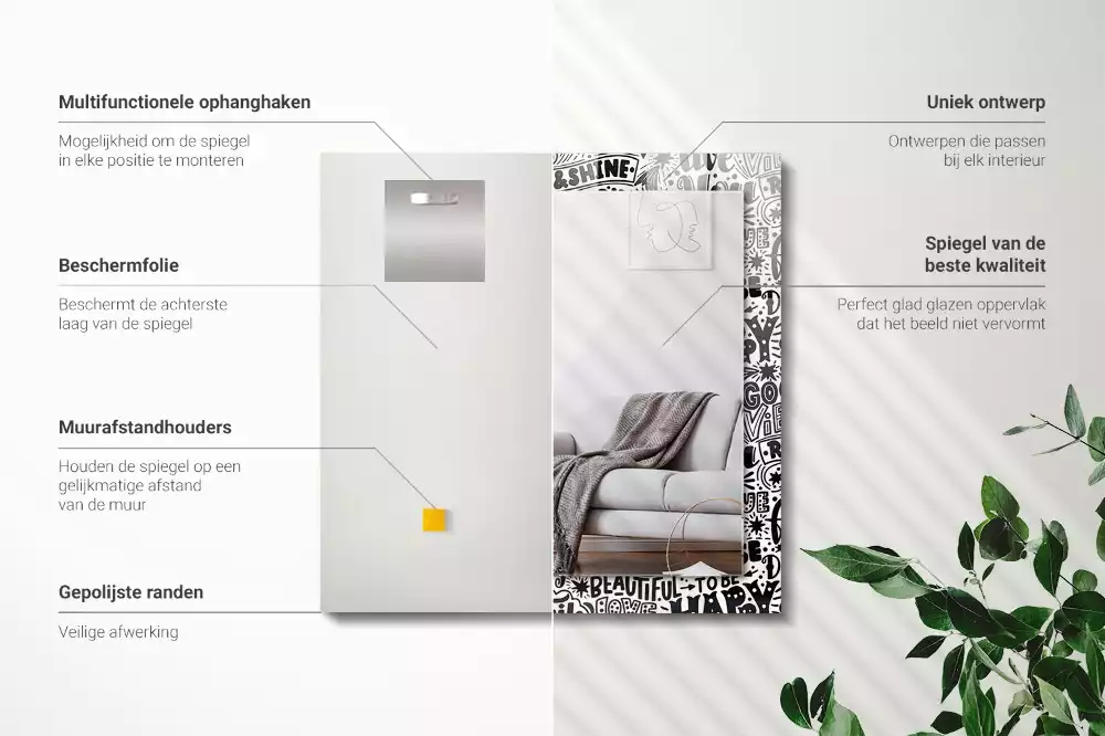 Rechthoekige spiegel met decoratie Motiverende handlettering