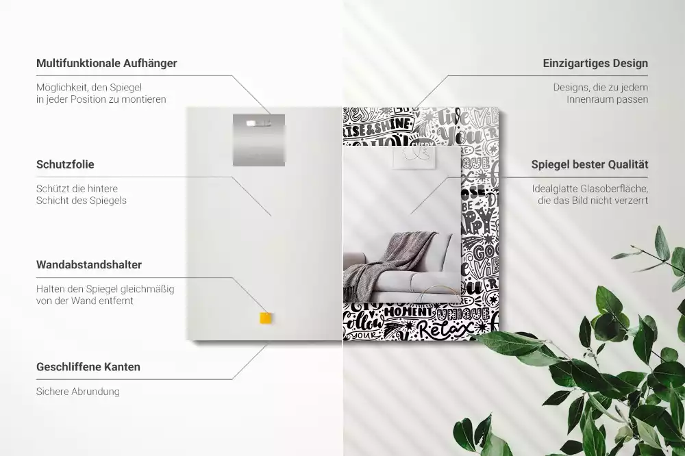 Rechthoekige spiegel met decoratie Motiverende handlettering